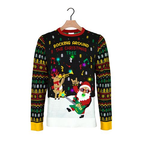 Santa Rocker Led Light Up Womens Christmas Jumper Christmas Jumper Shop