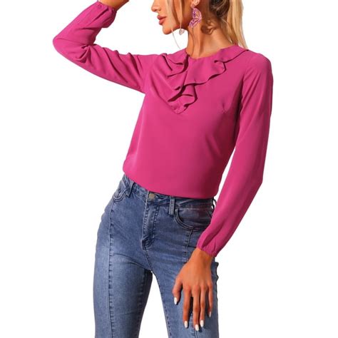 Allegra K Womens Ruffle Neck Long Sleeve Blouse Shirts