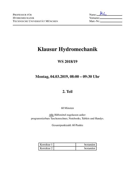 Klausur Antworten Professur Fur Name Hydromechanik Vorname