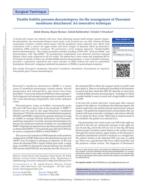 Pdf Double Bubble Pneumo Descemetopexy For The Management Of Descemet