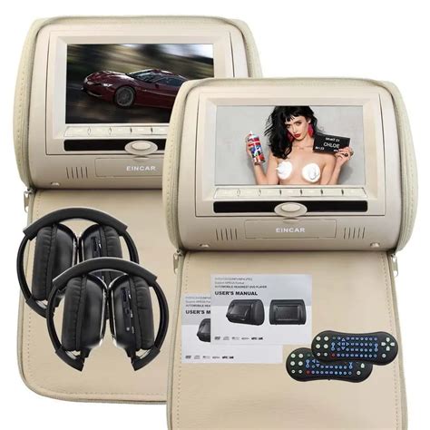 Two Of Headrest Car Pillow Monitors With Region Free Car Cd Dvd Player Dual Twin Screens Usb Sd