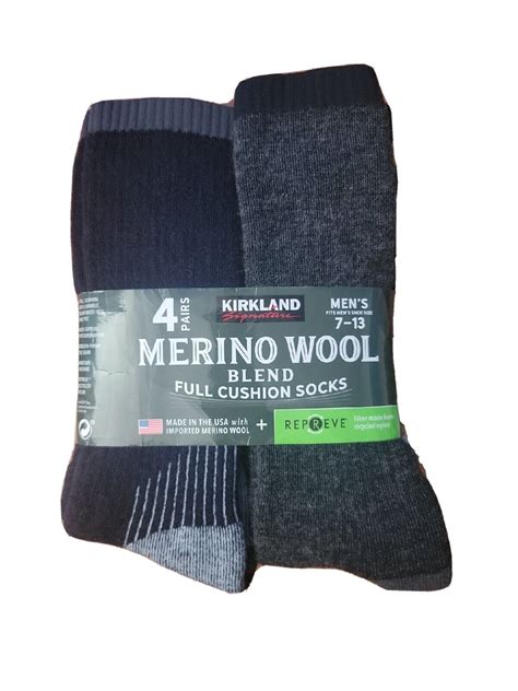 Kirkland Signature Mens Merino Wool Blend Sock Size 7 13 4 Pair