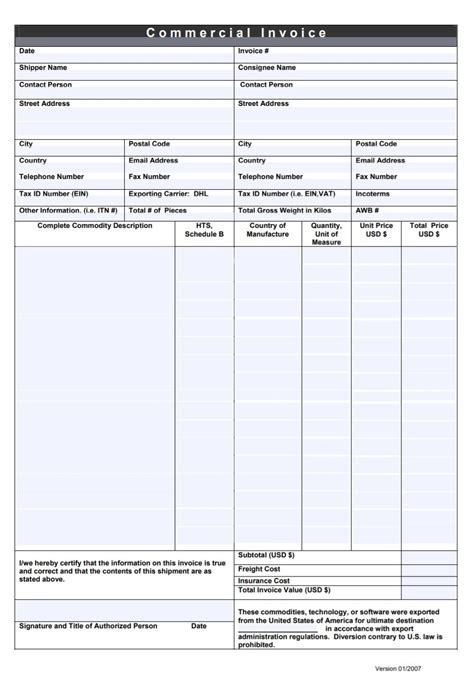 Free Commercial Invoice Template