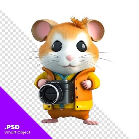 Premium Psd D Rendering Of A Cute Mouse With A Camera On A White