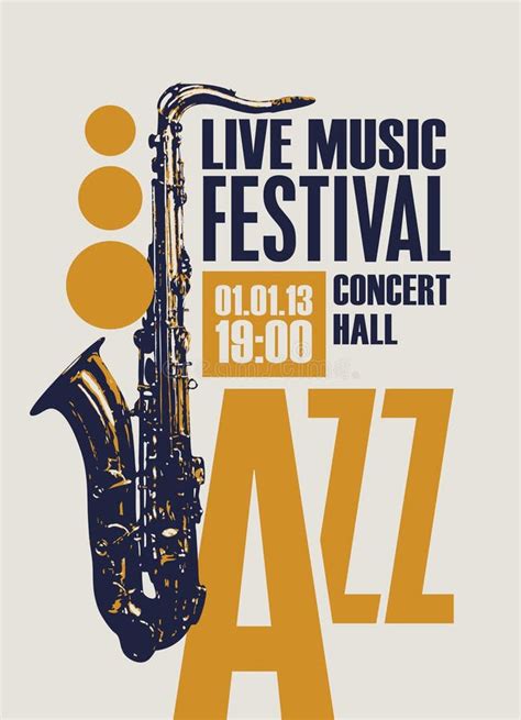 Poster For Jazz Festival Of Live Music With A Golden Saxophone Stock