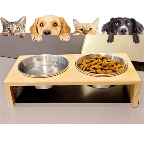 Comedouro Madeira Elevado Potes Inox Para Cachorro E Gato C Es Pets