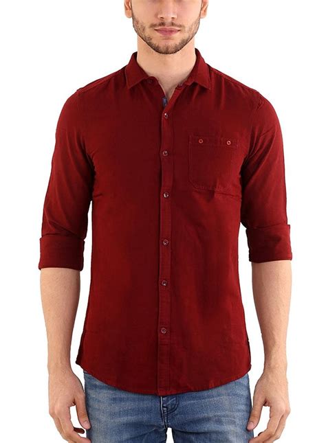 Shade 45 Mens Premium Designed Cotton Full Sleeve Slim Fit Maroon