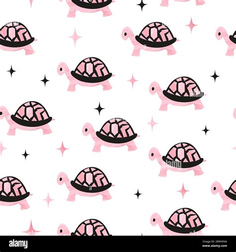 Seamless Vector Watercolor Pink Tortoise Pattern For Kids Stock Vector