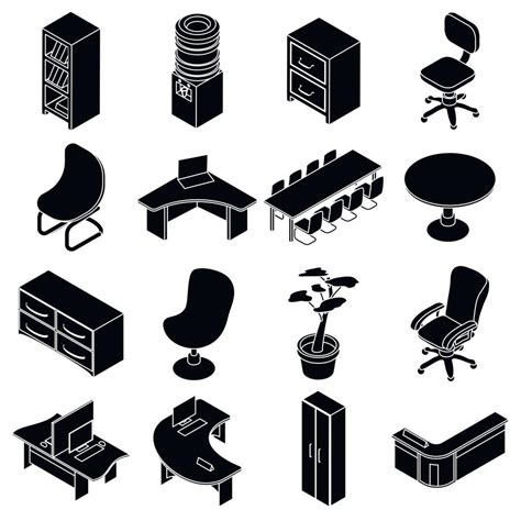 Office Furniture Icons Set Simple Isometric Style 8603748 Vector Art