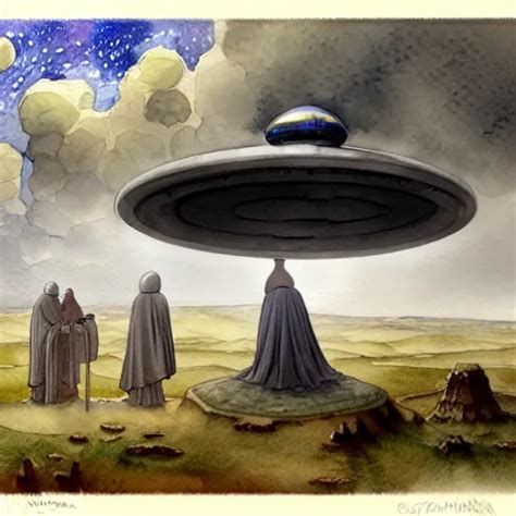 A Hyperrealist Watercolor Concept Art Of A Giant Ufo Stable Diffusion