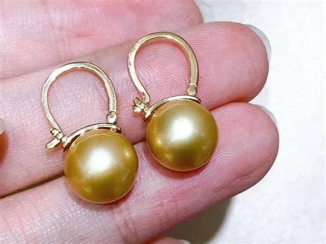 18k Yellow Gold Pearl Hoop Earringgolden Pearl Hoop Etsy