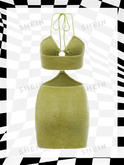 SHEIN ICON Dopamine Dressing Cut Out O Ring Detail Halter Neck Backless