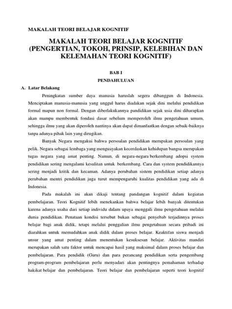 Makalah Teori Belajar Kognitif Pdf