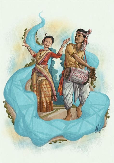 Assamese Bohag Rongali Bihu Dance Festival Of North East India Dance Paintings Dancing