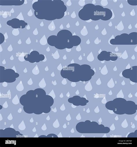 Vector Rainy Weather Seamless Pattern Background With Rain Clouds