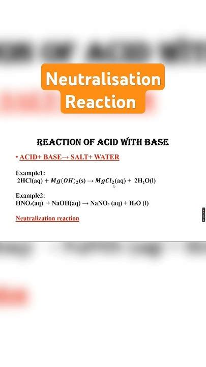 Reaction Of Acid With Base Shorts Neutralisation Chemistry Youtube