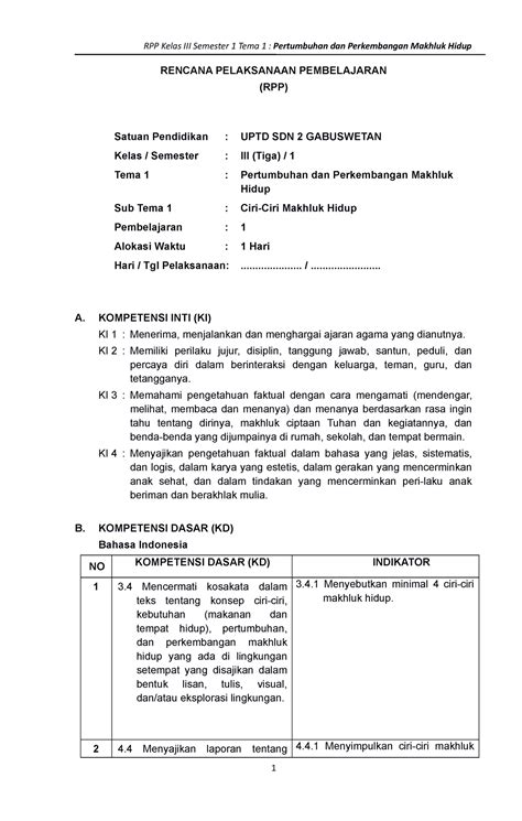 Rpp Kls Tema St Rpp Kelas Rencana Pelaksanaan Pembelajaran