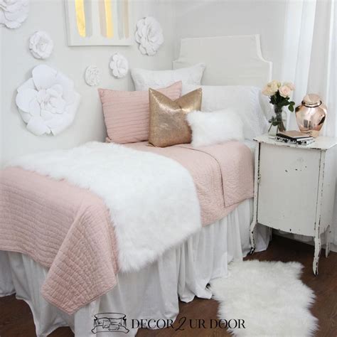 Blush Rose Gold And Faux Fur Dorm Bedding Set Decor 2 Ur Door Dorm