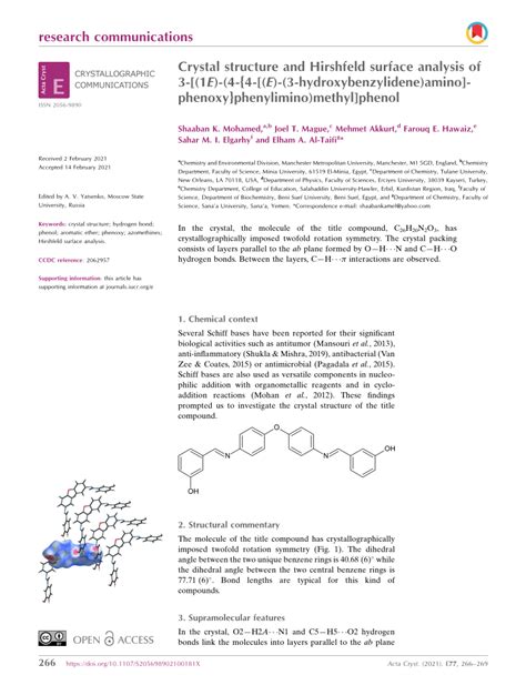 PDF Crystal Structure And Hirshfeld Surface Analysis Of 3 1 E 4