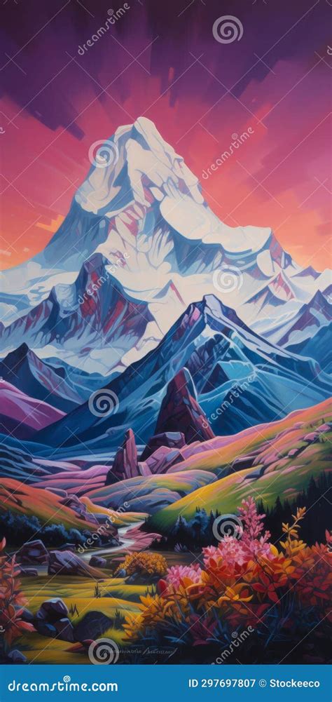 Himalayan Art: a Breathtaking Painting of a Mountain and Beautiful Scene Stock Illustration ...