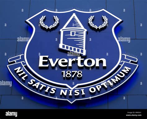 Everton Football Club crest on display on the exterior of Goodison Park ...