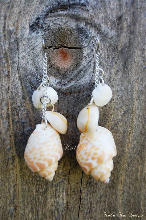 Sea Shell Dangle Earrings Large Babylon Shells Ocean Theme Etsy