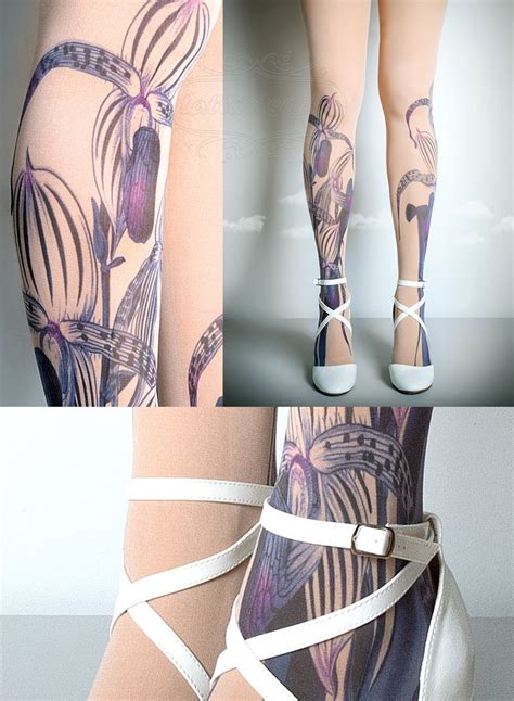 Tattoo Tights Floral Nude One Size Full Length Closed Toe Pantyhose Tattoo Socks Printed