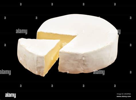 Camembert Or Brie Cheese Isolated On Black Background Soft Cheese