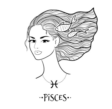 Premium Vector Pisces Zodiac Sign Line Art Female Face Portrait