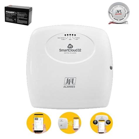 Kit Central Alarme JFL Smartcloud 32 Bateria Sirene Ethernet Wi Fi