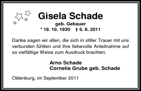 Traueranzeigen Von Gisela Schade Nordwest Trauer De