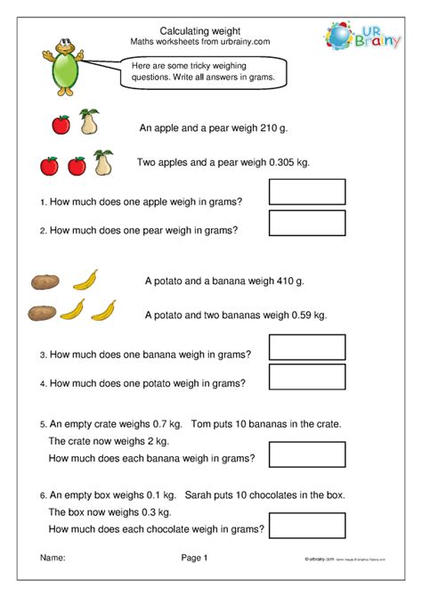 Grade Weight Worksheets Measuring Weights In Kilograms K Learning