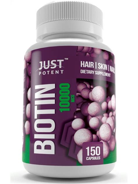 Biotin (Vitamin B7) Supplement by Just Potent 10,000 MCG | Hair, Skin ...
