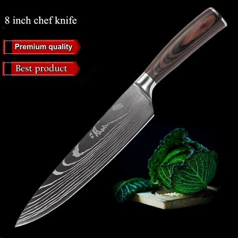 Kepeak 8 Inch Kitchen Knives Laser Damascus Pattern Chef Knife Sharp