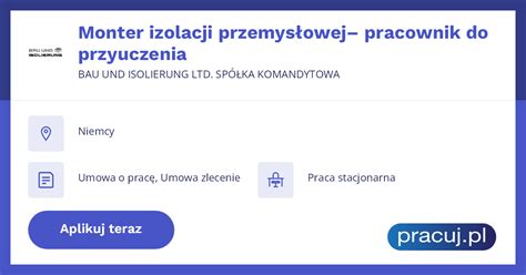 Oferta pracy Monter izolacji przemysłowej pracownik do przyuczenia