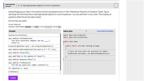 Using The Question Class In This Section And Its Subclasses Shown In