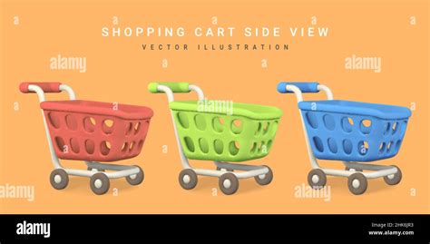 3d Empty Red Green And Blue Shopping Carts Shopping Concept Vector