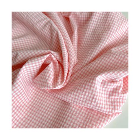 Tissu coton Vichy carreaux Seersucker gaufré 3mm mètre rose malabar