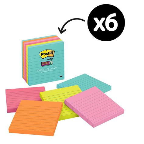 Post It Super Sticky Lined Notes 100 X 100mm Miami Collection Pack 6 Winc