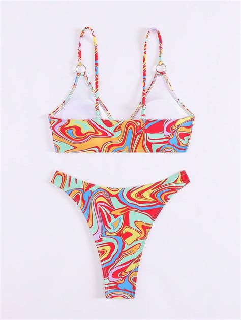 Conjunto De Mai Bikini Sexy Estampa De M Rmore Em C Rculo Para