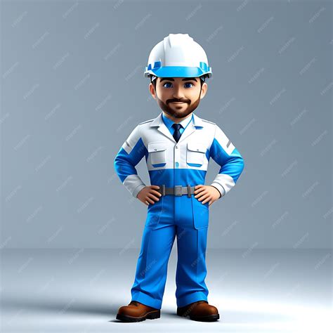 Premium Photo 3d Man Worker White And Blue Dress Full Body White