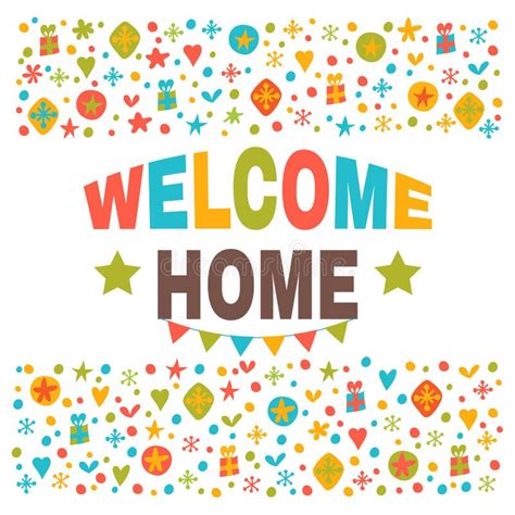 Welcome Home Text With Colorful Design Elements Cute Postcard Stock