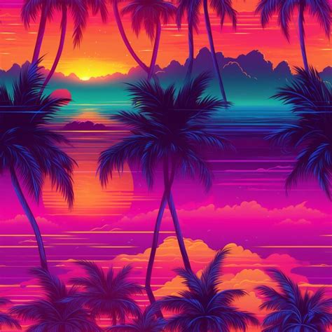 Premium Photo A Colorful Sunset With Palm Trees And A Sunset Sky