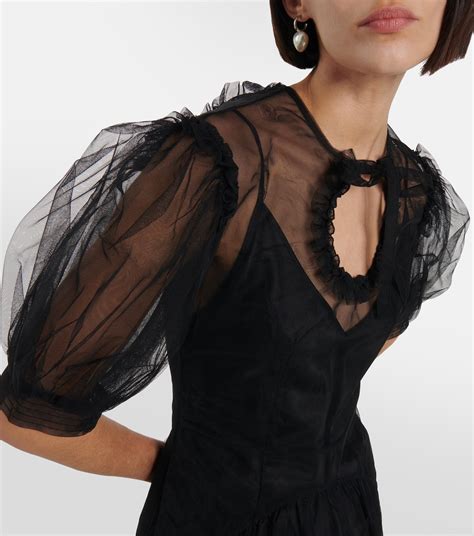 Puff Sleeve Tulle Midi Dress In Black Simone Rocha Mytheresa