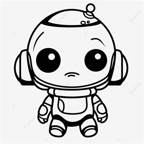 Dibujo De Un Pequeño Robot Bebé En Blanco Y Negro Para Colorear Boceto