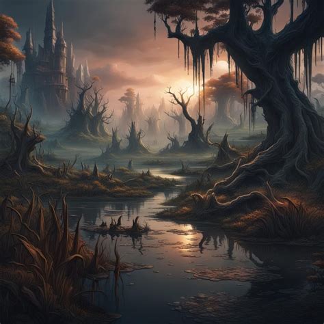 Dark Fantasy Swamp Landscape Full Of Adventure Ai Generated Artwork