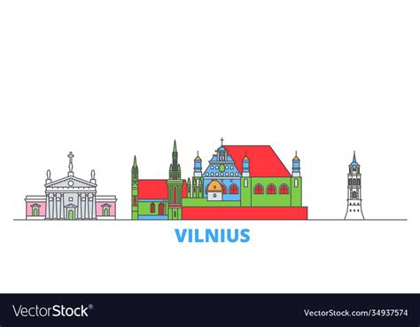 Lithuania Vilnius Line Cityscape Flat Royalty Free Vector