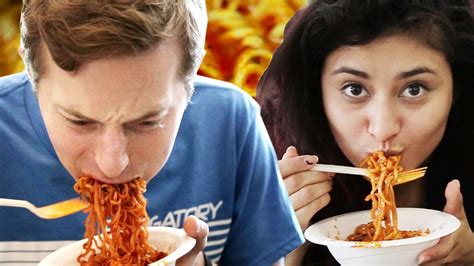 People Try The Fire Noodle Challenge Youtube