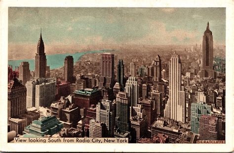 Radio City Birds Eye View New York City New York Downtown Skyline Db Postcard United States