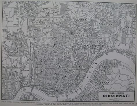 an old map of the city of cincinnati, with streets and roads in black ink